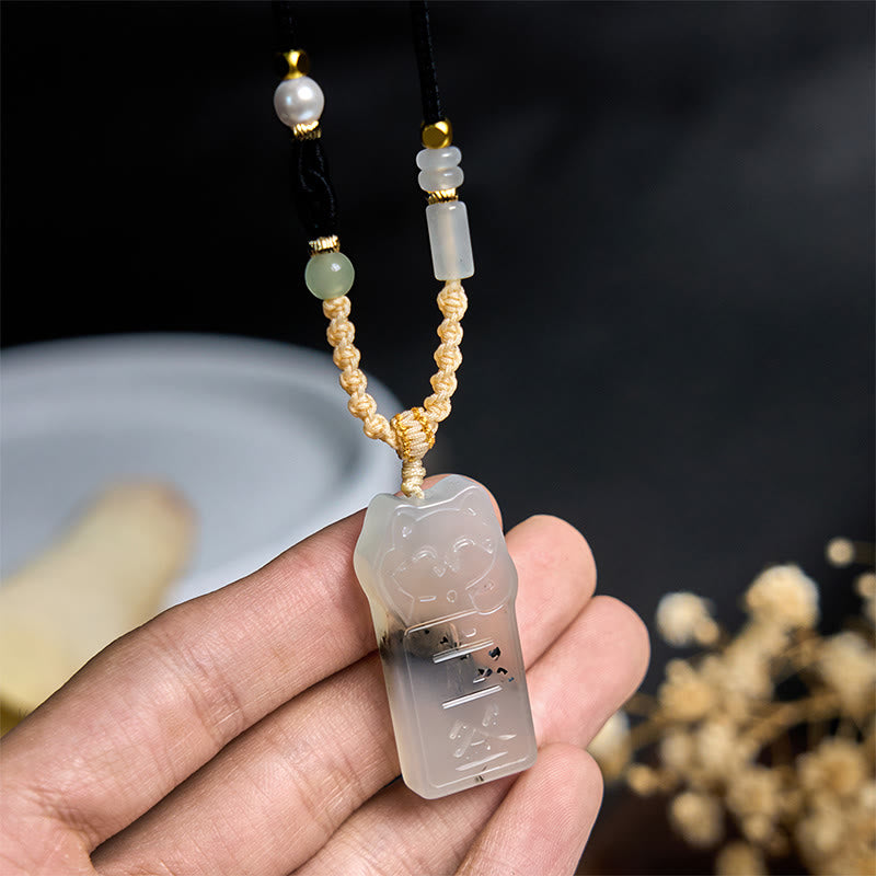 Buddha Stones Halskette mit Anhänger aus natürlicher Xiuyan-Jade mit Katzenseil - image 6