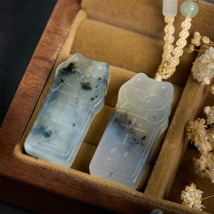 Buddha Stones Halskette mit Anhänger aus natürlicher Xiuyan-Jade mit Katzenseil - image 3