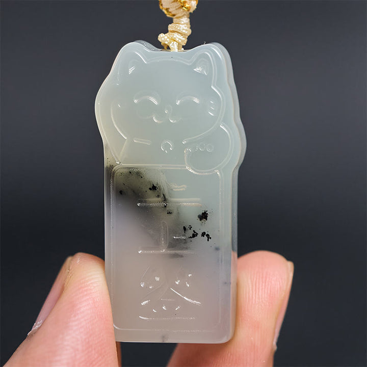 Buddha Stones Halskette mit Anhänger aus natürlicher Xiuyan-Jade mit Katzenseil - image 4