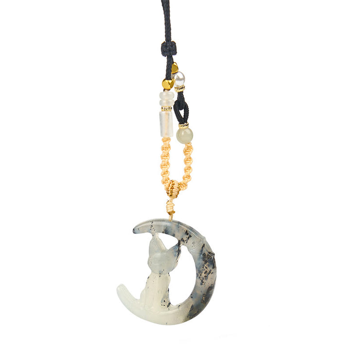 Buddha Stones Natürliche Xiuyan Jade Halbmond Katze Balance Halskette Anhänger - image 7