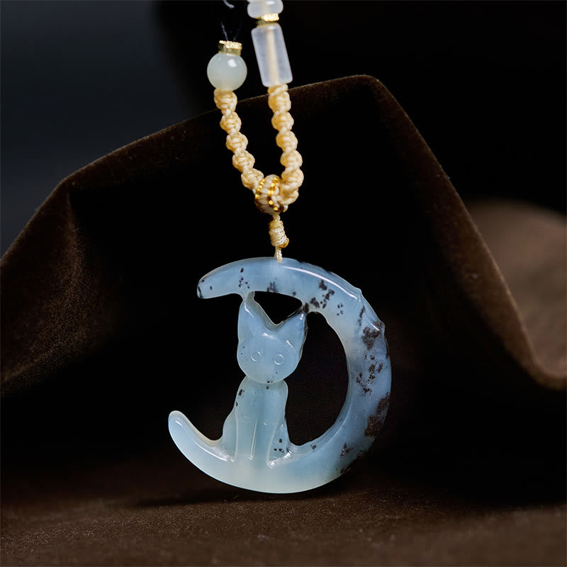 Buddha Stones Natürliche Xiuyan Jade Halbmond Katze Balance Halskette Anhänger - Anhänger & Seil - image 0