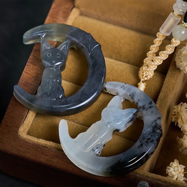 Buddha Stones Natürliche Xiuyan Jade Halbmond Katze Balance Halskette Anhänger - image 3