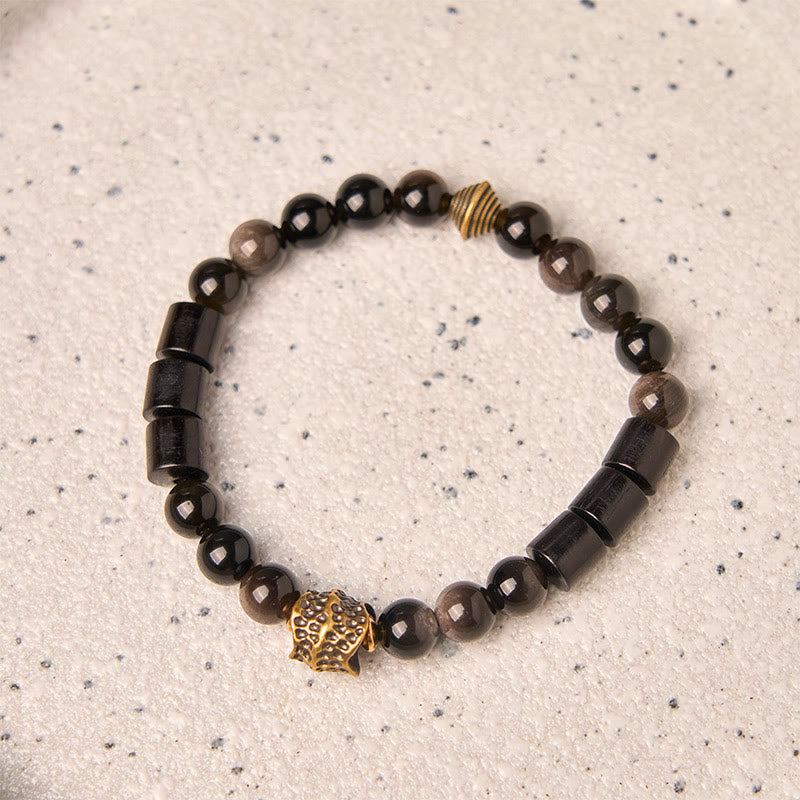 Buddha Stones Silberglanz Obsidian Ebenholz Schutzarmband - image 1