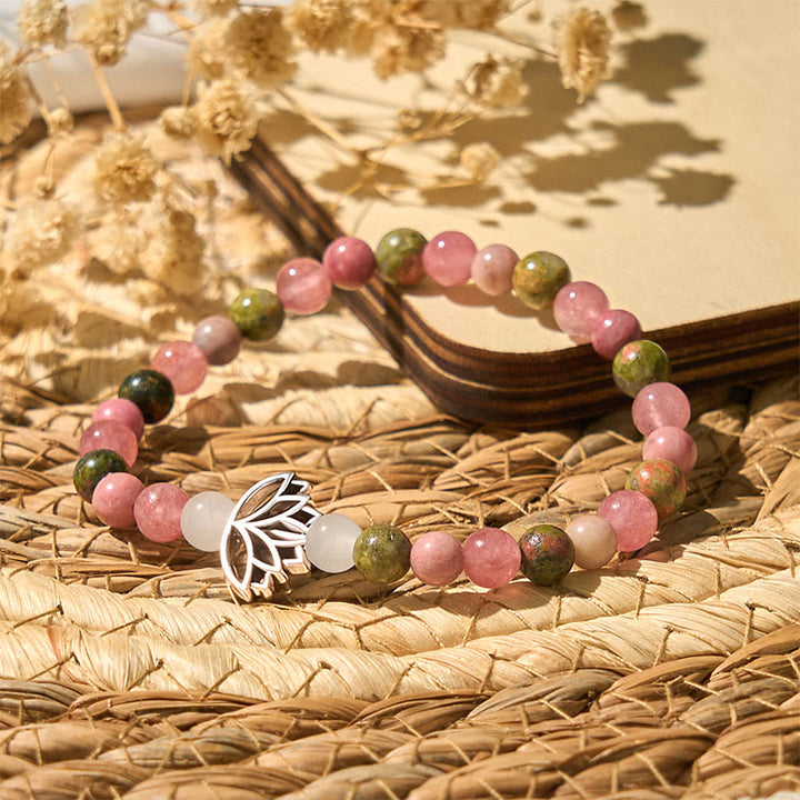 Buddha Stones Rhodonit Unakit Perlen Lotus Heilung Armband - image 2