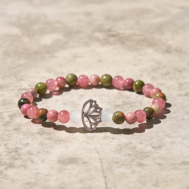Buddha Stones Rhodonit Unakit Perlen Lotus Heilung Armband - image 3