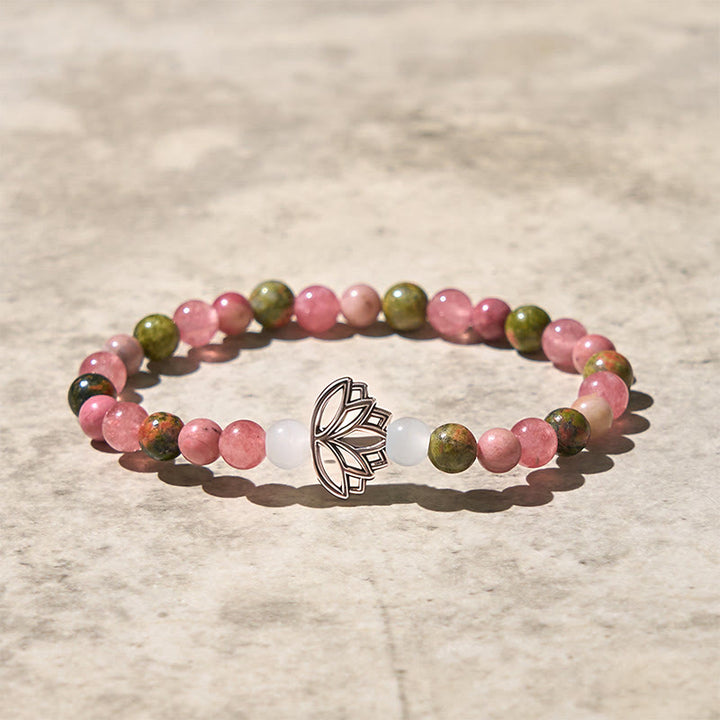 Buddha Stones Rhodonit Unakit Perlen Lotus Heilung Armband - image 3