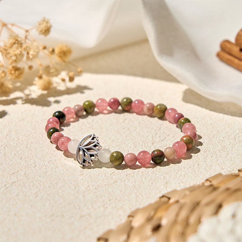 Buddha Stones Rhodonit Unakit Perlen Lotus Heilung Armband - image 1