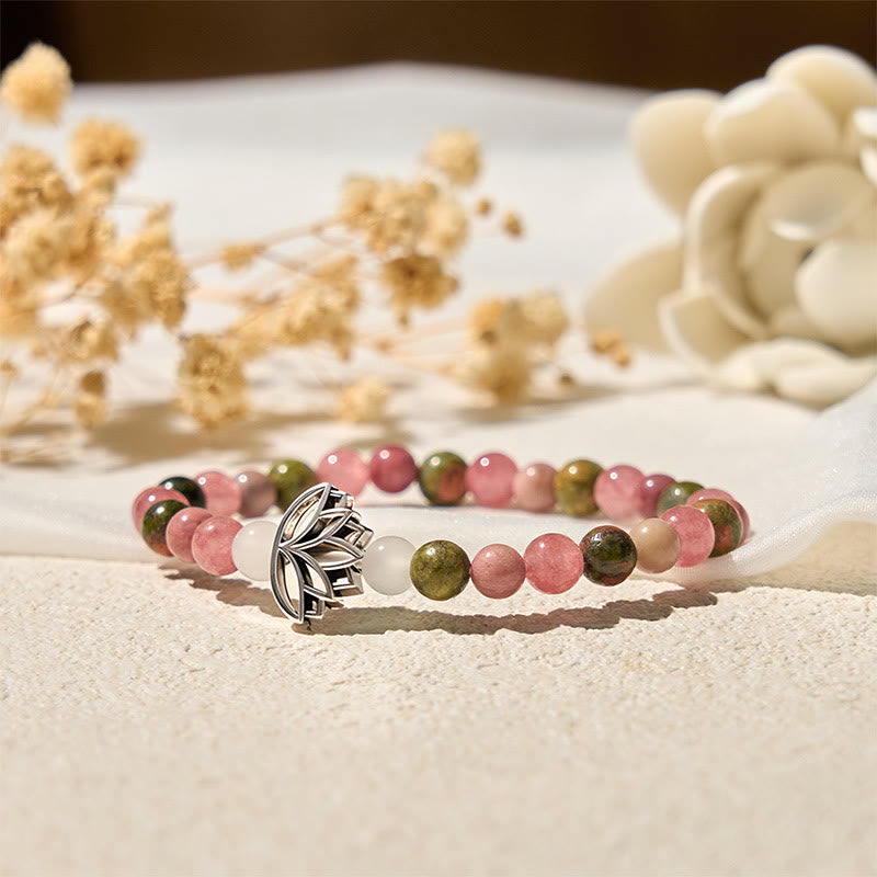 Buddha Stones Rhodonit Unakit Perlen Lotus Heilung Armband - image 4