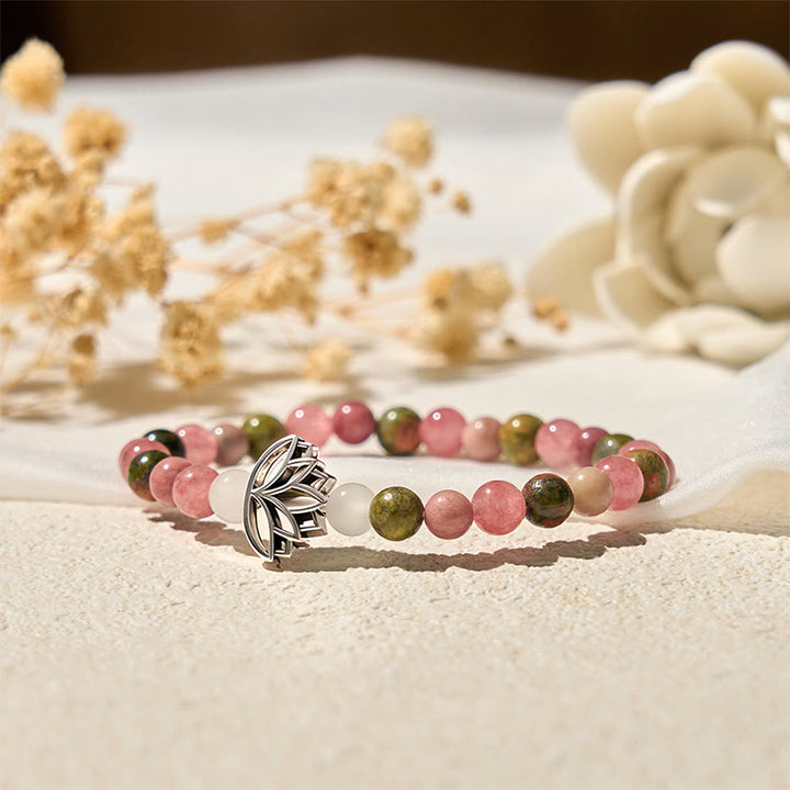Buddha Stones Rhodonit Unakit Perlen Lotus Heilung Armband - image 4