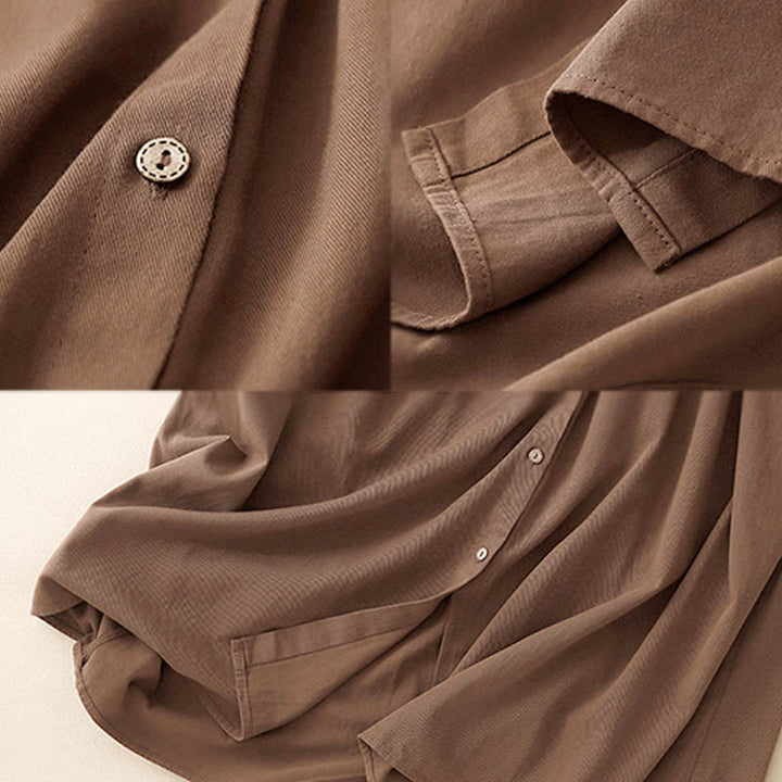 Buddha Stones Commute – Langärmliges Midikleid aus reiner Baumwolle mit Knopfdesign und Revers - image 12