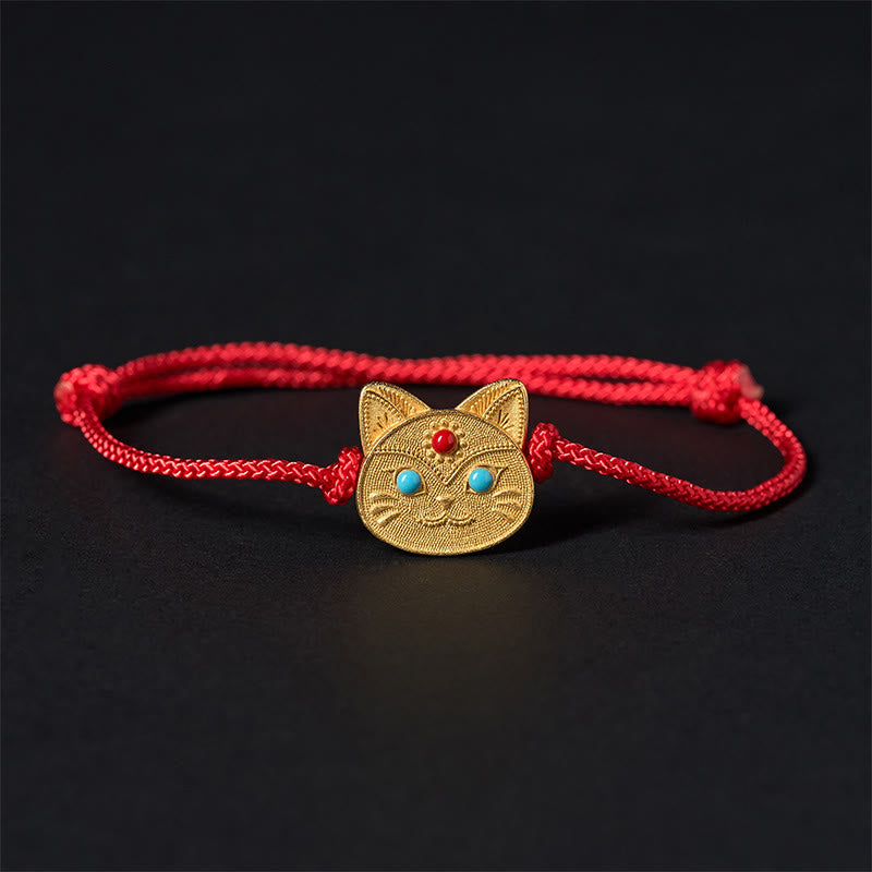 Buddha Stones 925 Sterling Silber Katze Rote Schnur Armband - 14-18 cm - image 0