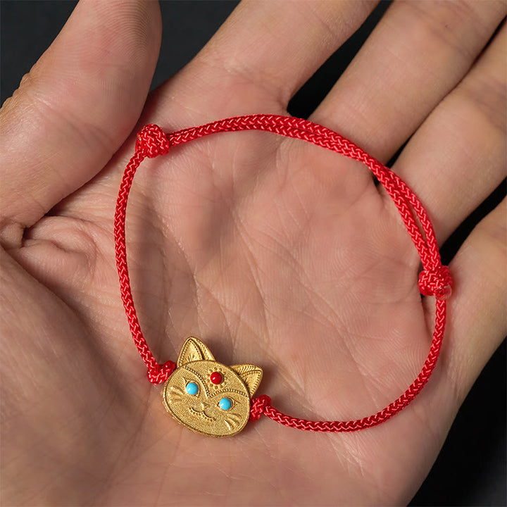 Buddha Stones 925 Sterling Silber Katze Rote Schnur Armband - image 3