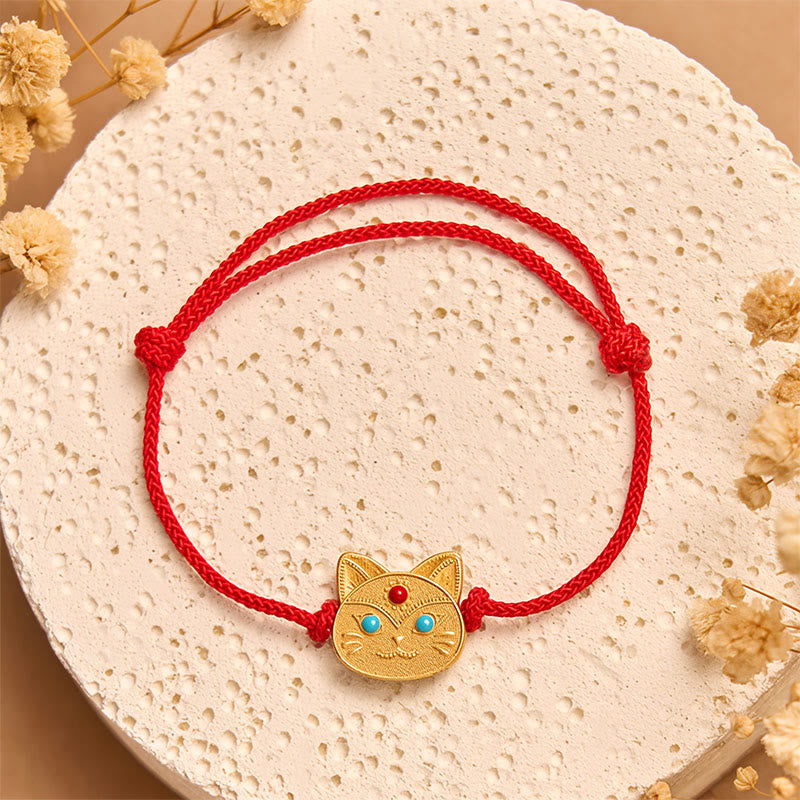Buddha Stones 925 Sterling Silber Katze Rote Schnur Armband - image 1