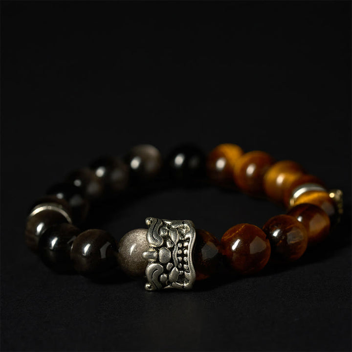 Buddha Stones ​​Tigerauge Silberglanz Obsidian Om Mani Padme Hum Pferd PiXiu Tier Mut Armband - image 3