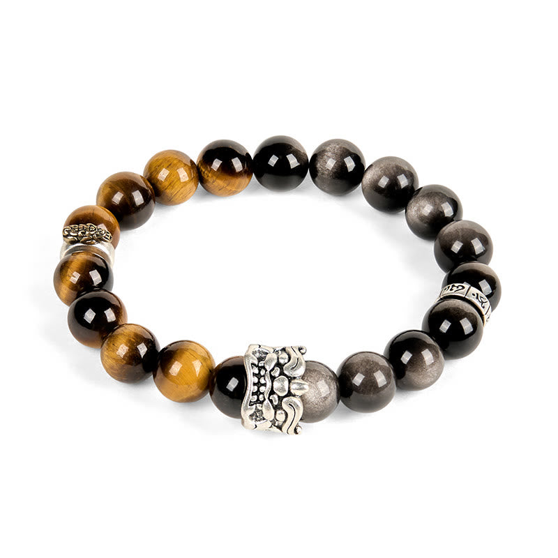 Buddha Stones ​​Tigerauge Silberglanz Obsidian Om Mani Padme Hum Pferd PiXiu Tier Mut Armband - image 6