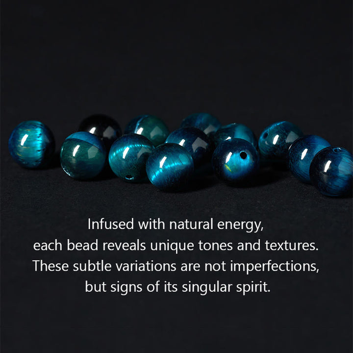 Buddha Stones Natürlicher Silberglanz Obsidian Blaues Tigerauge Om Mani Padme Hum Kommunikationsarmband - image 6
