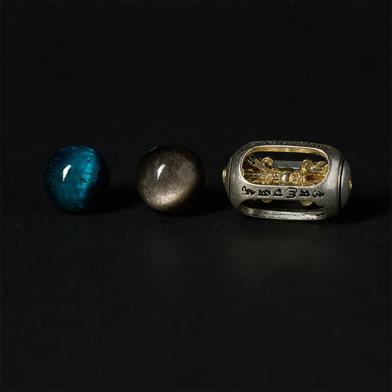 Buddha Stones, Silberglanz, Obsidian, Tigerauge, Om Mani Padme Hum, dreigesichtiger Buddha, positives Armband - image 9