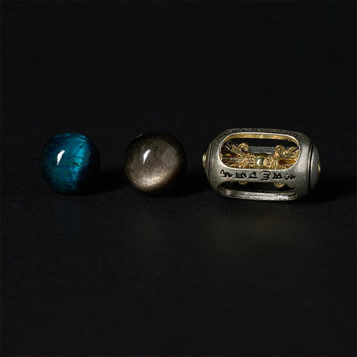 Buddha Stones, Silberglanz, Obsidian, Tigerauge, Om Mani Padme Hum, dreigesichtiger Buddha, positives Armband - image 9