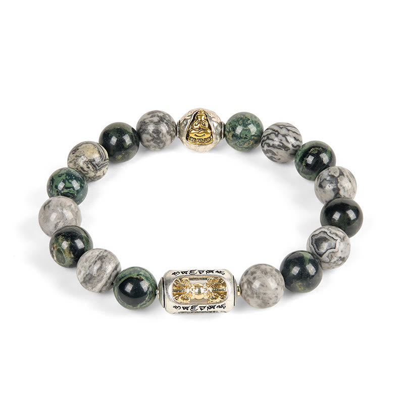 Buddha Stones, natürlicher grauer Jaspis, Kambamba-Jaspis, Om Mani Padme Hum, formloses Buddha-Heilarmband - image 4
