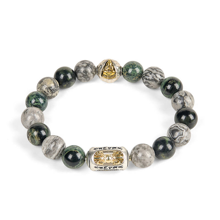 Buddha Stones, natürlicher grauer Jaspis, Kambamba-Jaspis, Om Mani Padme Hum, formloses Buddha-Heilarmband - image 4