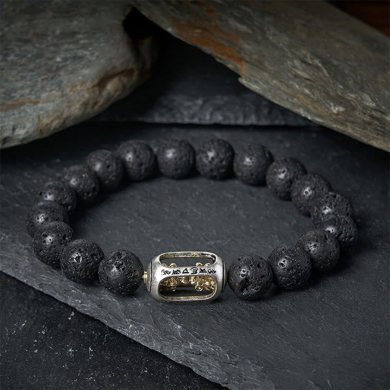 Buddha Stones, natürlicher Lavastein, Om Mani Padme Hum Dorje Vajra Heilungsarmband - Lavastein Om Mani Padme Hum - 20 cm - image 0