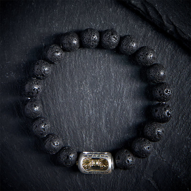 Buddha Stones, natürlicher Lavastein, Om Mani Padme Hum Dorje Vajra Heilungsarmband - image 1
