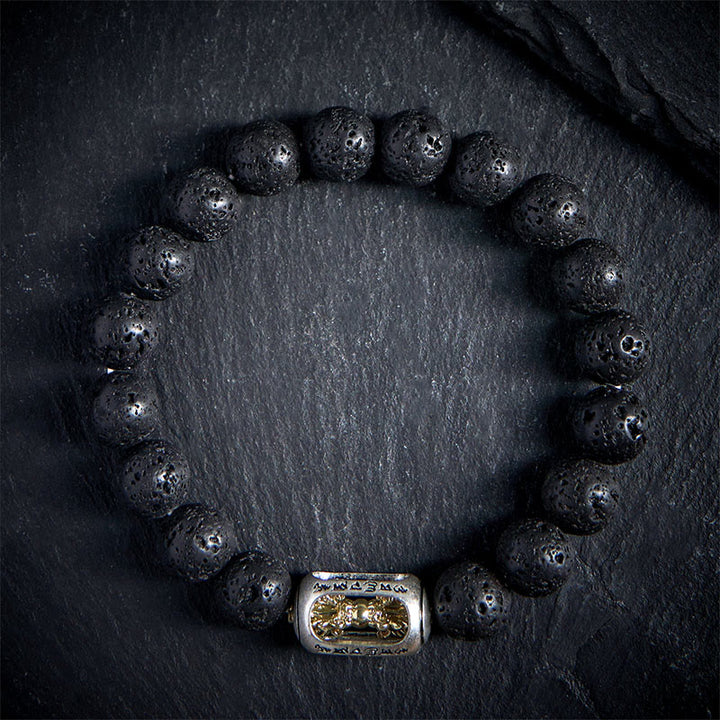 Buddha Stones, natürlicher Lavastein, Om Mani Padme Hum Dorje Vajra Heilungsarmband - image 1