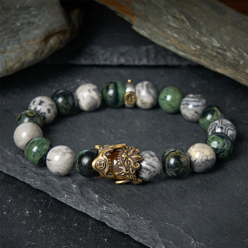 Buddha Stones Natürlicher grauer Jaspis Kambamba Jaspis Citrin Pferd Sternzeichen PiXiu Schutzarmband - image 1