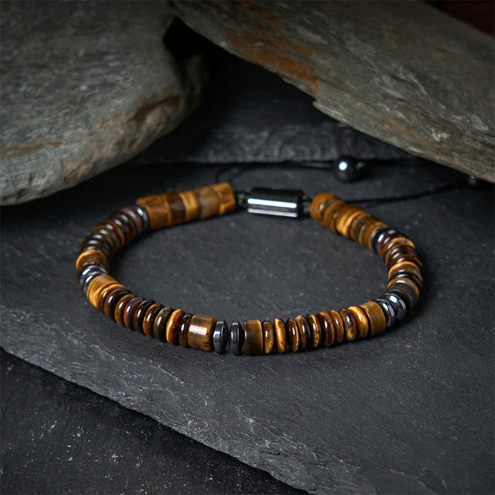 Buddha Stones Kleines schwarzes Obsidian-, grünes Aventurin- und graues Jaspis-Tigerauge-Armband mit Kraftseil - image 20