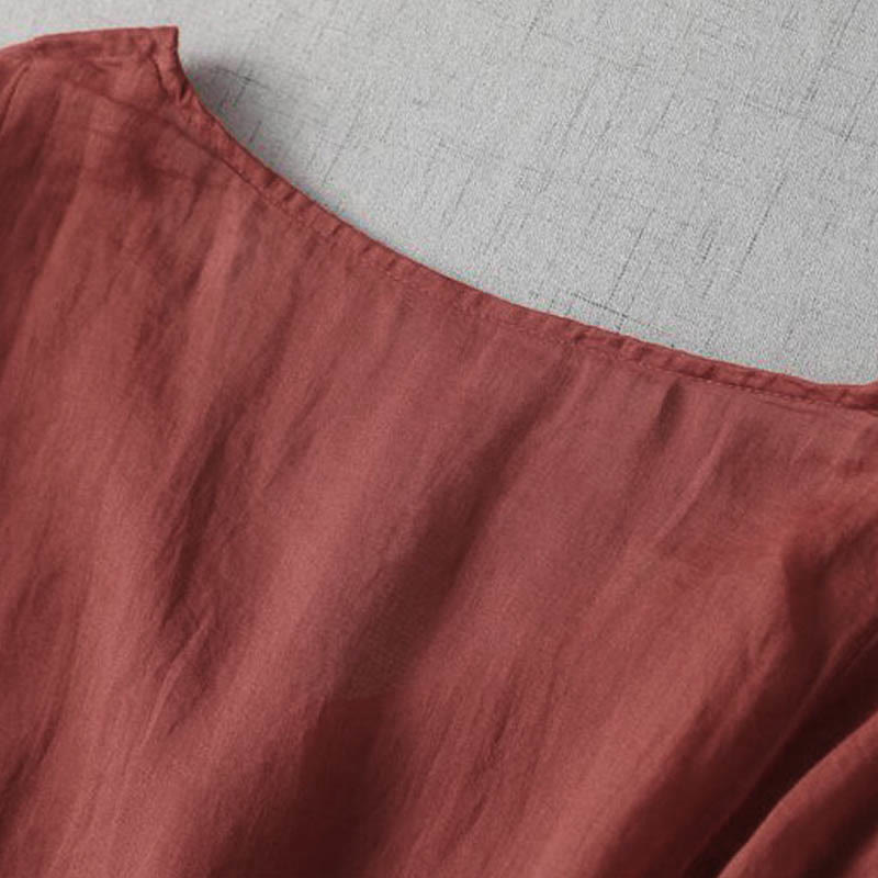 Buddha Stones Stickerei Patchwork Lange Puffärmel Kordelzug Midikleid mit Taschen - image 12