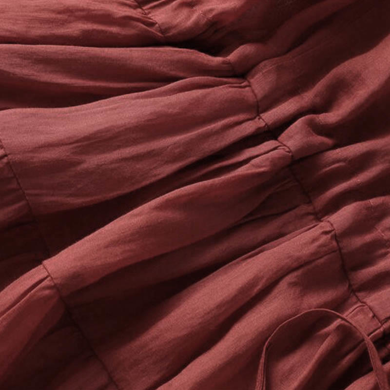 Buddha Stones Stickerei Patchwork Lange Puffärmel Kordelzug Midikleid mit Taschen - image 13