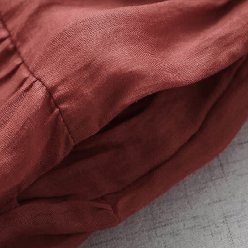 Buddha Stones Stickerei Patchwork Lange Puffärmel Kordelzug Midikleid mit Taschen - image 8