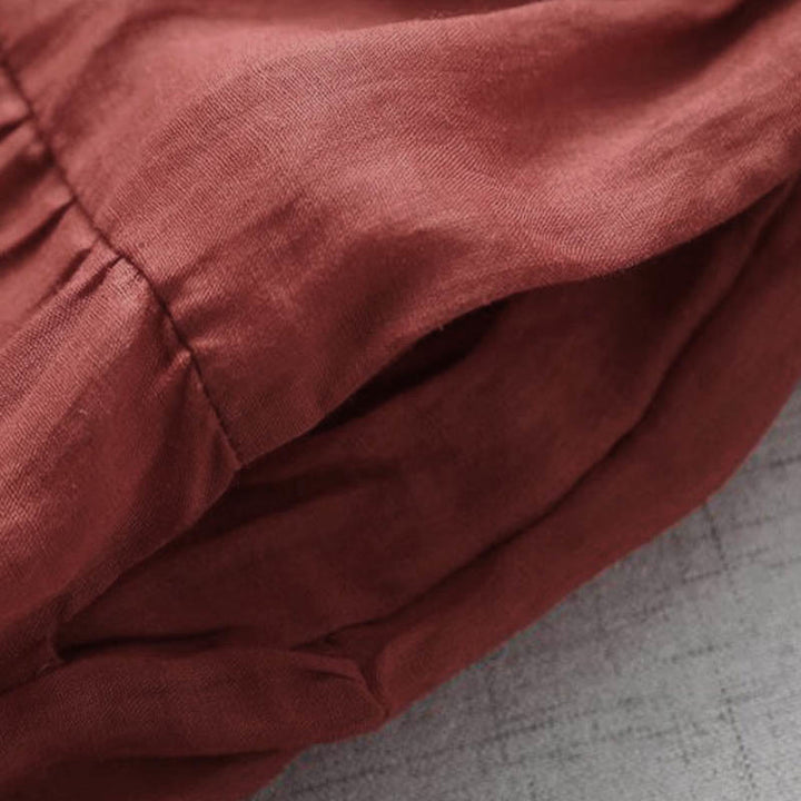 Buddha Stones Stickerei Patchwork Lange Puffärmel Kordelzug Midikleid mit Taschen - image 8