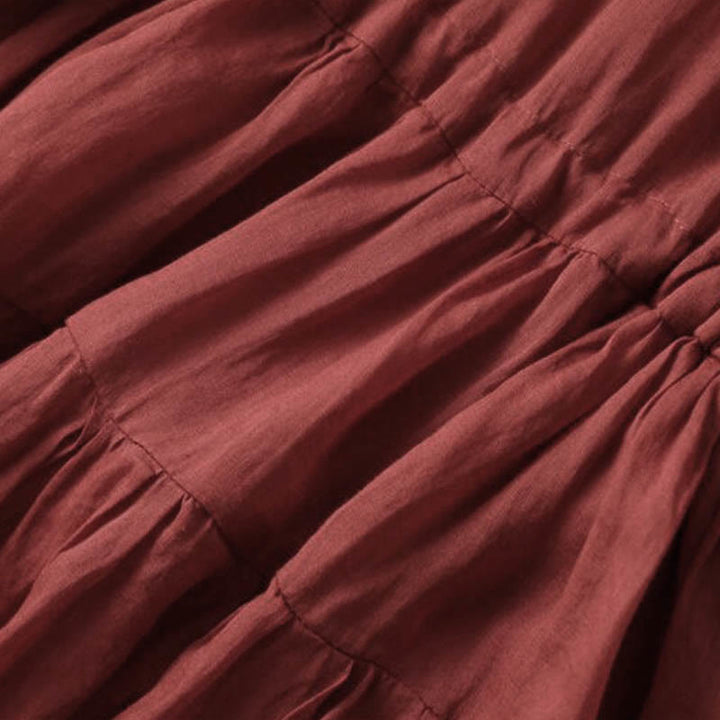 Buddha Stones Stickerei Patchwork Lange Puffärmel Kordelzug Midikleid mit Taschen - image 10