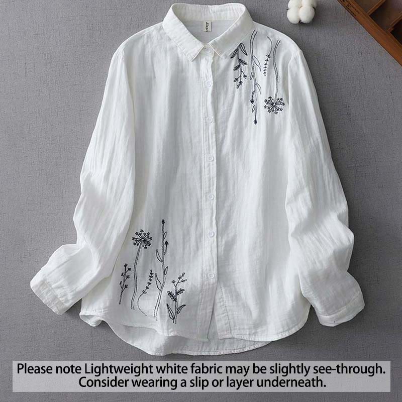 Buddha Stones Herbst Pusteblume Blumenknöpfe Langarm Damen Baumwollshirt - Weiß - US14， UK/AU18，EU46 (3XL) - image 1