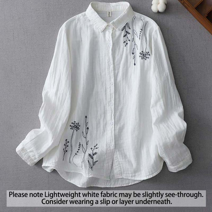 Buddha Stones Herbst Pusteblume Blumenknöpfe Langarm Damen Baumwollshirt - Weiß - US14， UK/AU18，EU46 (3XL) - image 1