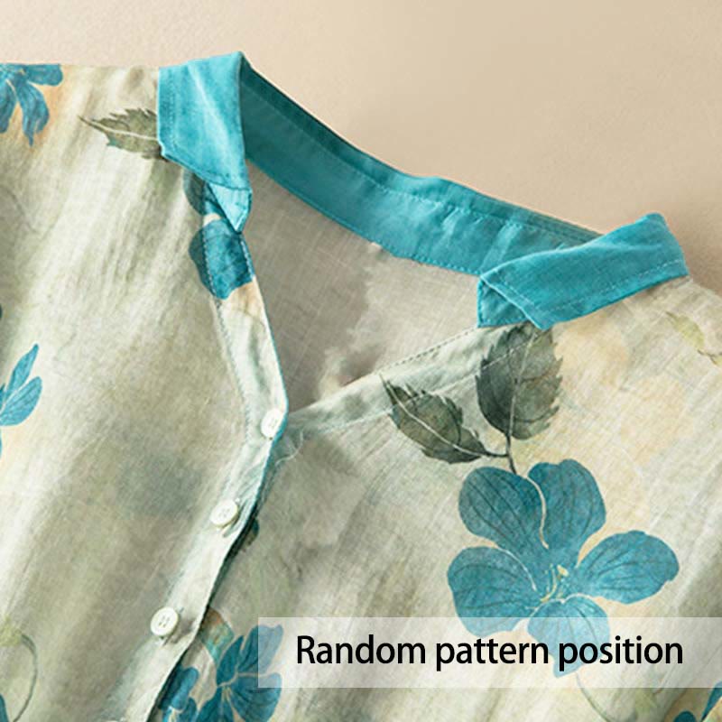 Buddha Stones – Midikleid mit halblangen Ärmeln, farblich kontrastierendem Blumenmuster und Taschen - image 1