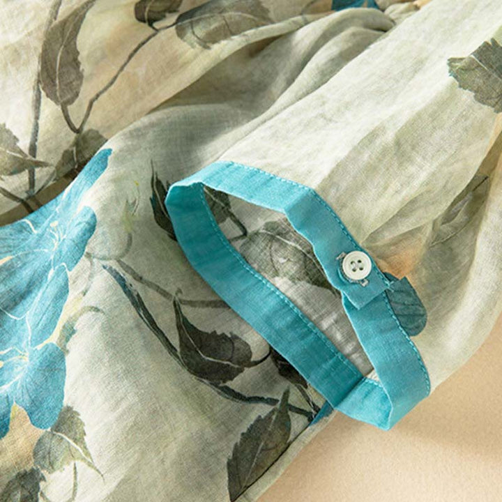 Buddha Stones – Midikleid mit halblangen Ärmeln, farblich kontrastierendem Blumenmuster und Taschen - image 6