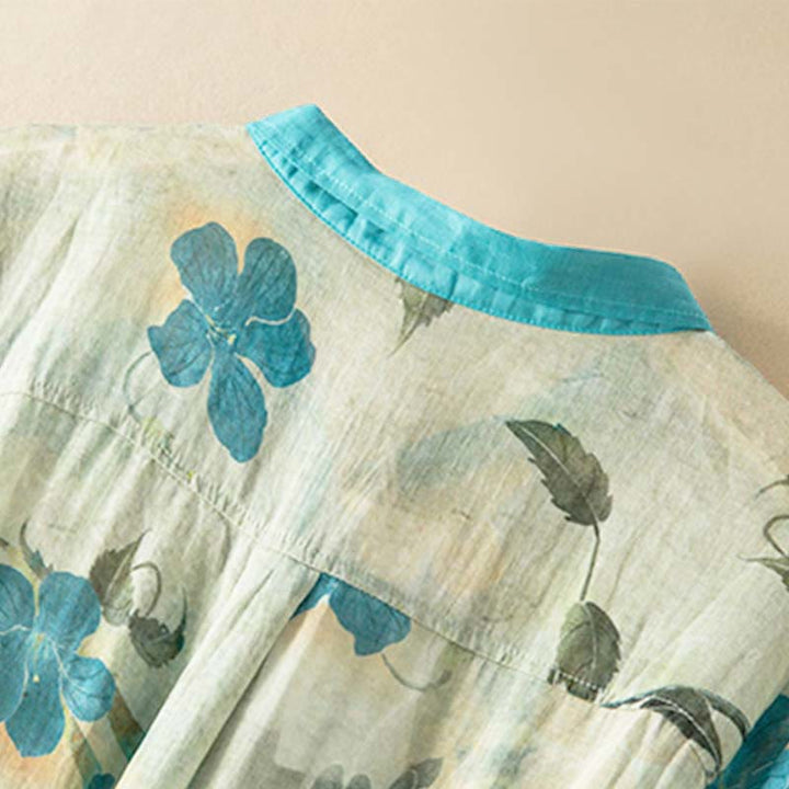 Buddha Stones – Midikleid mit halblangen Ärmeln, farblich kontrastierendem Blumenmuster und Taschen - image 7