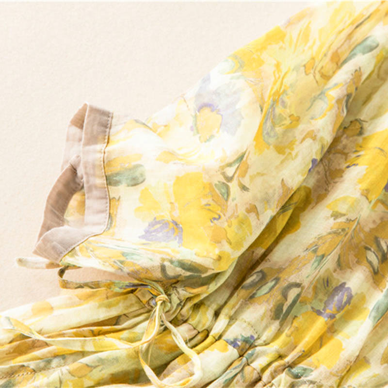 Buddha Stones – Midikleid mit halblangen Ärmeln, farblich kontrastierendem Blumenmuster und Taschen - image 17