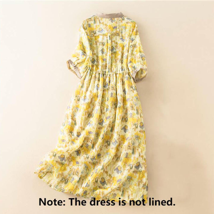 Buddha Stones – Midikleid mit halblangen Ärmeln, farblich kontrastierendem Blumenmuster und Taschen - image 15