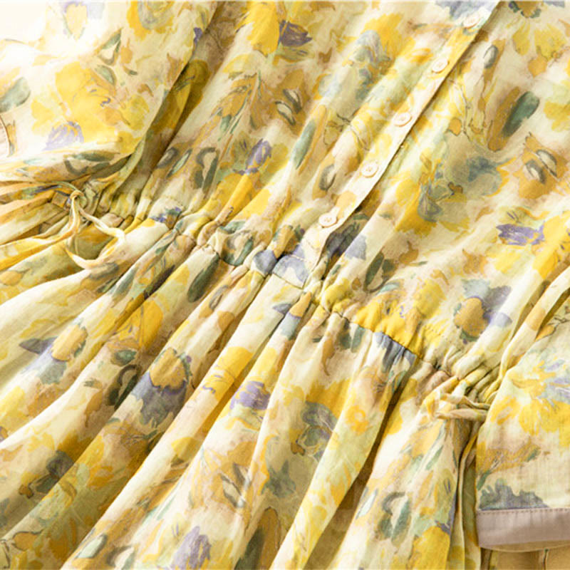 Buddha Stones – Midikleid mit halblangen Ärmeln, farblich kontrastierendem Blumenmuster und Taschen - image 18