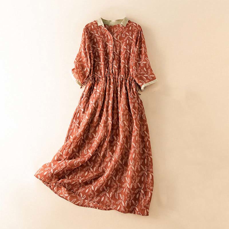 Buddha Stones – Midikleid mit halblangen Ärmeln, farblich kontrastierendem Blumenmuster und Taschen - Feuerfestziegel - US12, UK/AU16, EU44 (3XL) - image 20