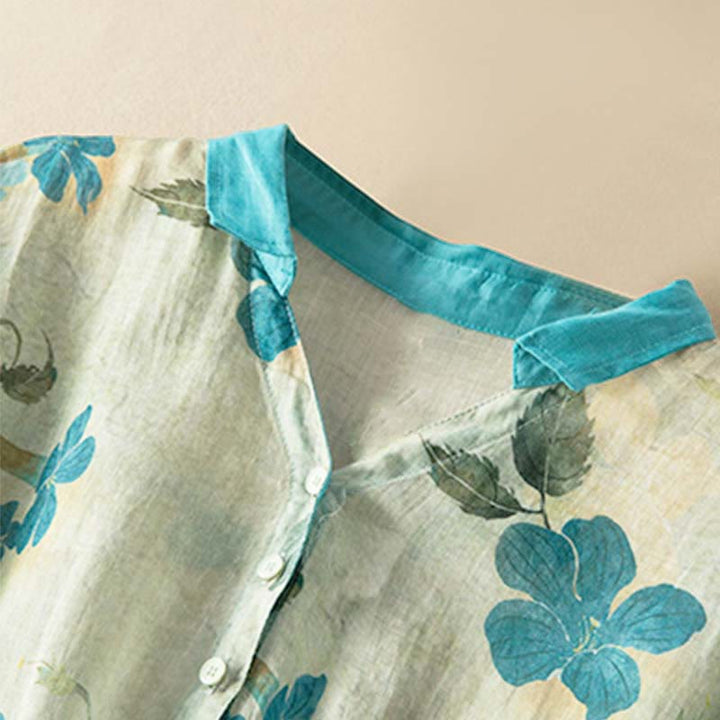 Buddha Stones – Midikleid mit halblangen Ärmeln, farblich kontrastierendem Blumenmuster und Taschen - image 8