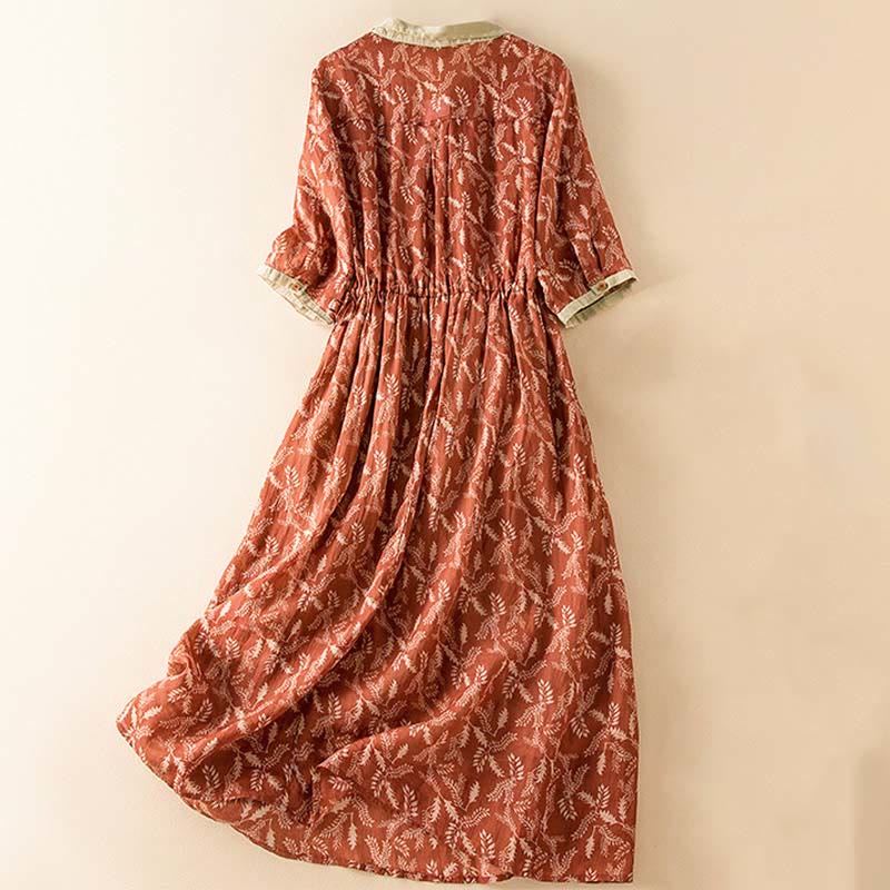 Buddha Stones – Midikleid mit halblangen Ärmeln, farblich kontrastierendem Blumenmuster und Taschen - image 23