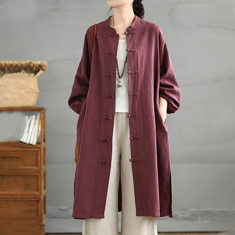 Buddha Stones Casual Damenmantel mit Froschknopfleiste und Taschen - Lila - US12, UK/AU16, EU44 (2XL) - image 0