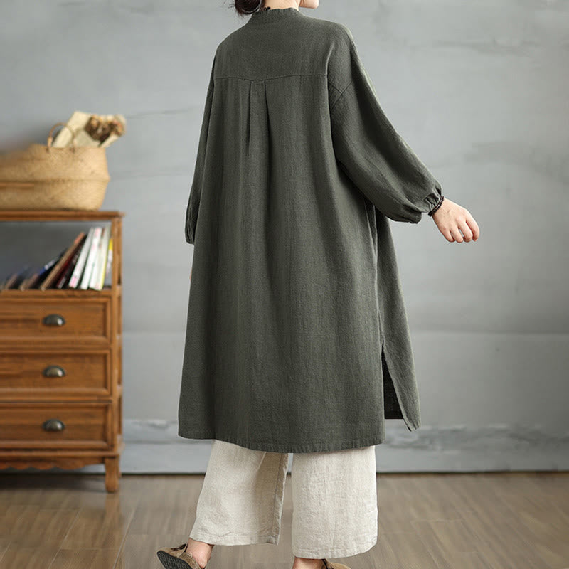 Buddha Stones Casual Damenmantel mit Froschknopfleiste und Taschen - image 9