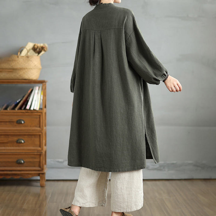Buddha Stones Casual Damenmantel mit Froschknopfleiste und Taschen - image 9