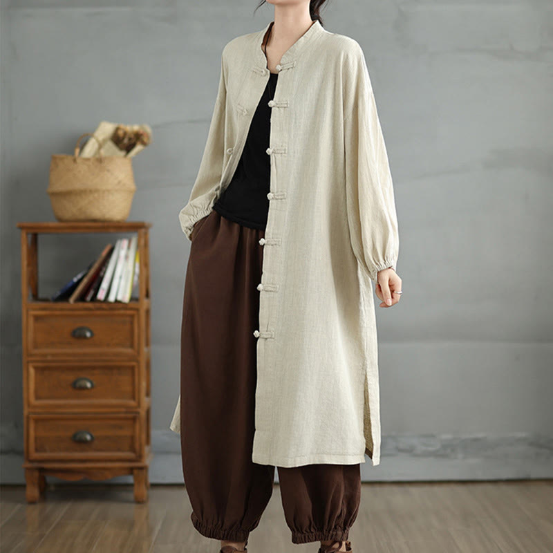 Buddha Stones Casual Damenmantel mit Froschknopfleiste und Taschen - image 15