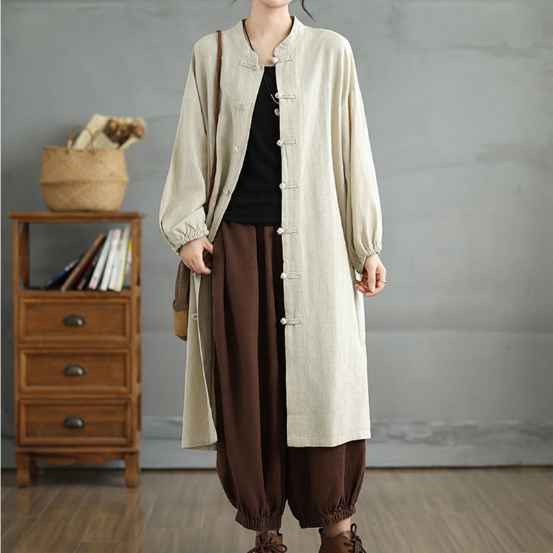 Buddha Stones Casual Damenmantel mit Froschknopfleiste und Taschen - image 13